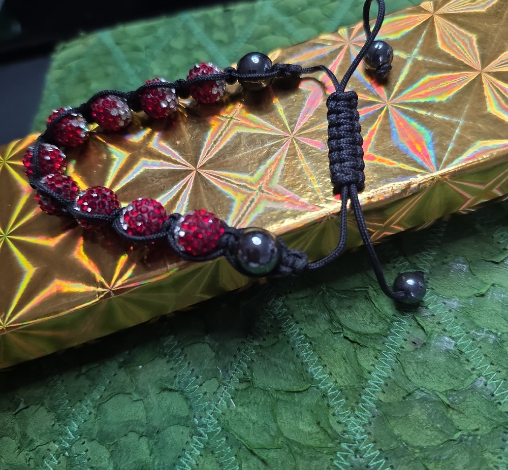 Shamballa-Style Red Crystal Bead Bracelet